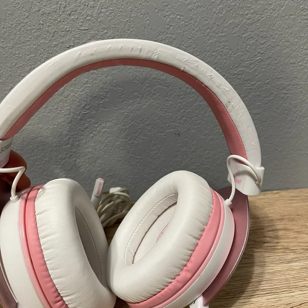 White and Pink Over-Ear Headphones